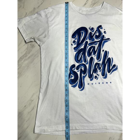 OUTRANK MEN'S CUSTOM WHITE & BLUE CREW NECK SHORT SLEEVE T-SHIRT SIZE LARGE - Picture 6 of 7